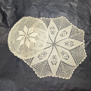 Antique Set Of 2  Crocheted Round Doilies Linen 11" & 16"